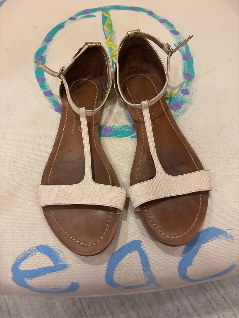 Rowen Cream T-Strap Ankle Buckle Sandals
